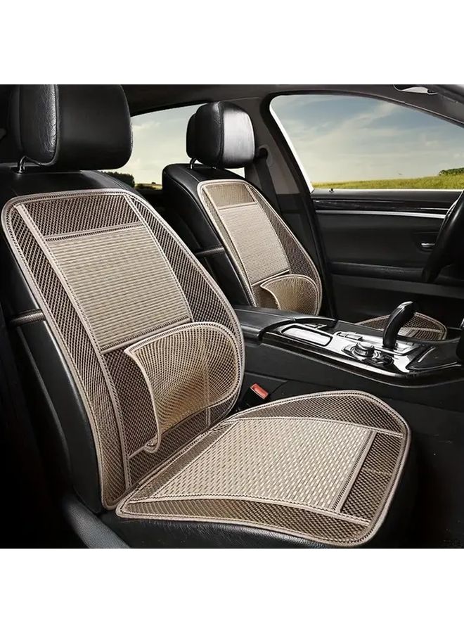 Bamboo Fiber Car Seat Cushion Cooling Pad Breathable Mesh Ergonomic Support Non Slip Universal Fit Comfortable Beige - Image 2